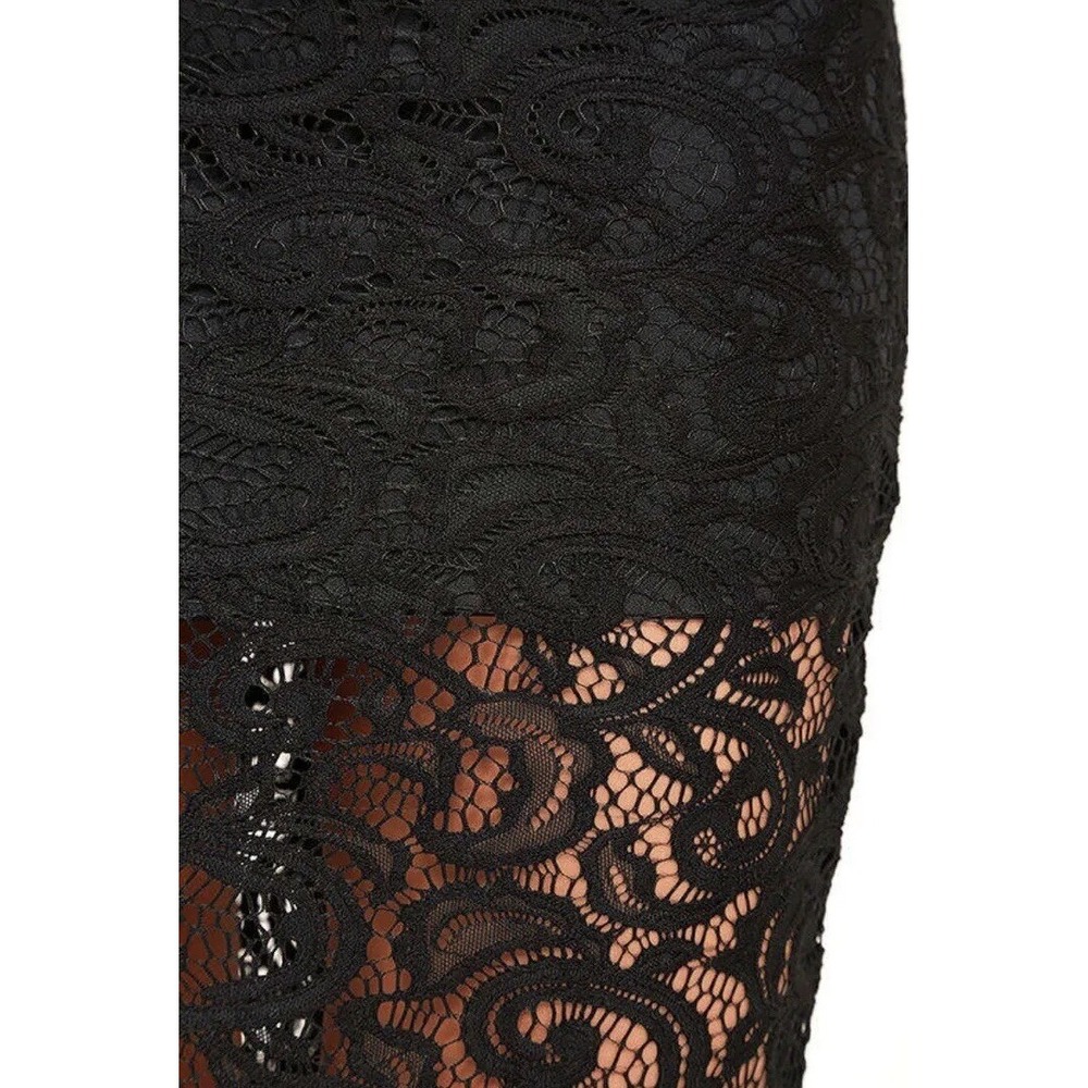Lulus Black Lace Off The Shoulder Bodycon Dress Sheer Hem Cocktail Mini Dress - Picture 6 of 13